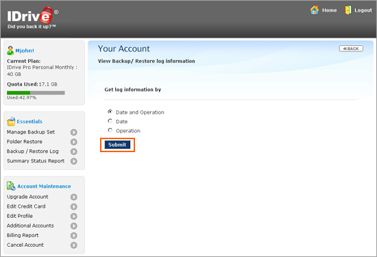 IDrive Web Access and Account Management
