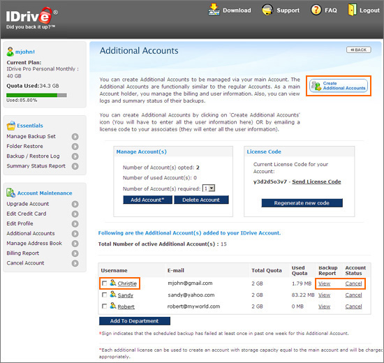 IDrive Web Access and Account Management