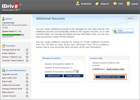 IDrive Web Access and Account Management