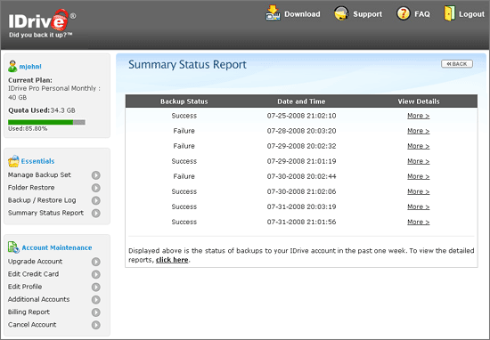 IDrive Web Access and Account Management