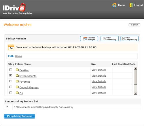 Web-based online backup management