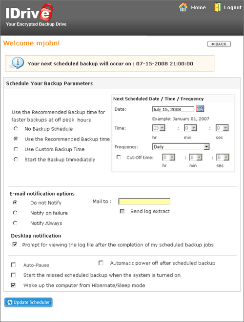 Web-based online backup management